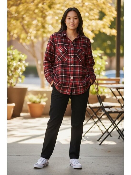 New Direction Sweaters - New Directions Women’s Black & Red Plaid Sweater